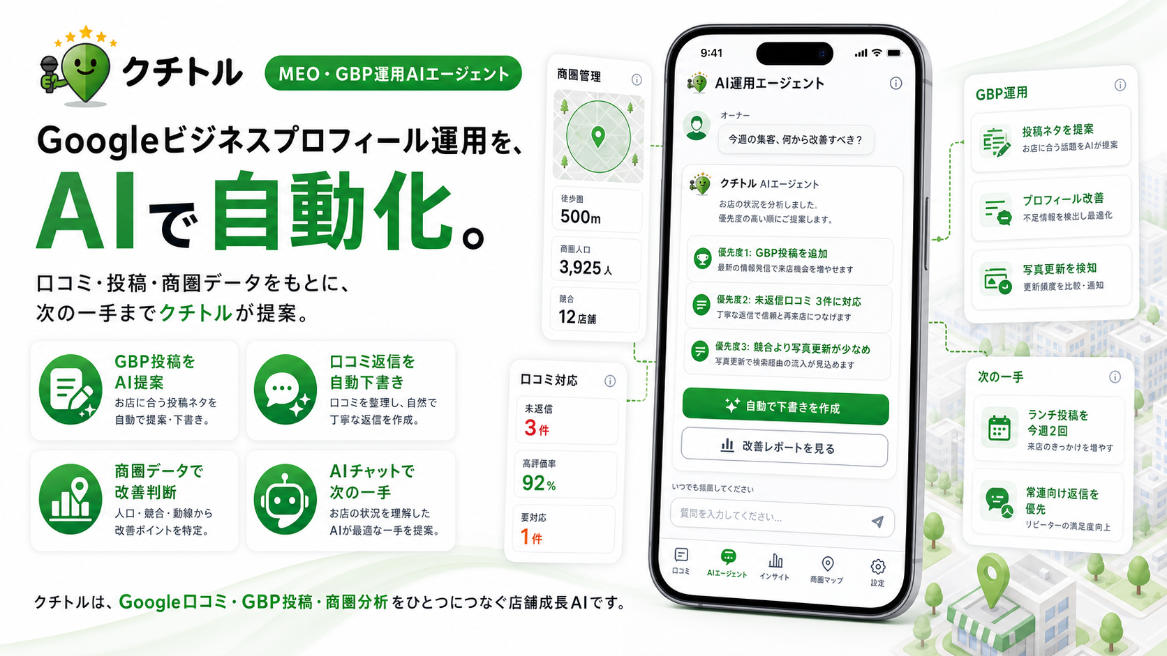 クチトルのAI運用エージェントとGoogleビジネスプロフィール運用機能の紹介